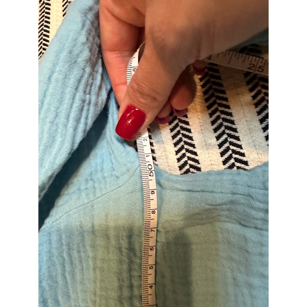 Light Blue Gauze Tunic Top V Neck 3/4 Sleeve Pockets Size M - Picture 6 of 6